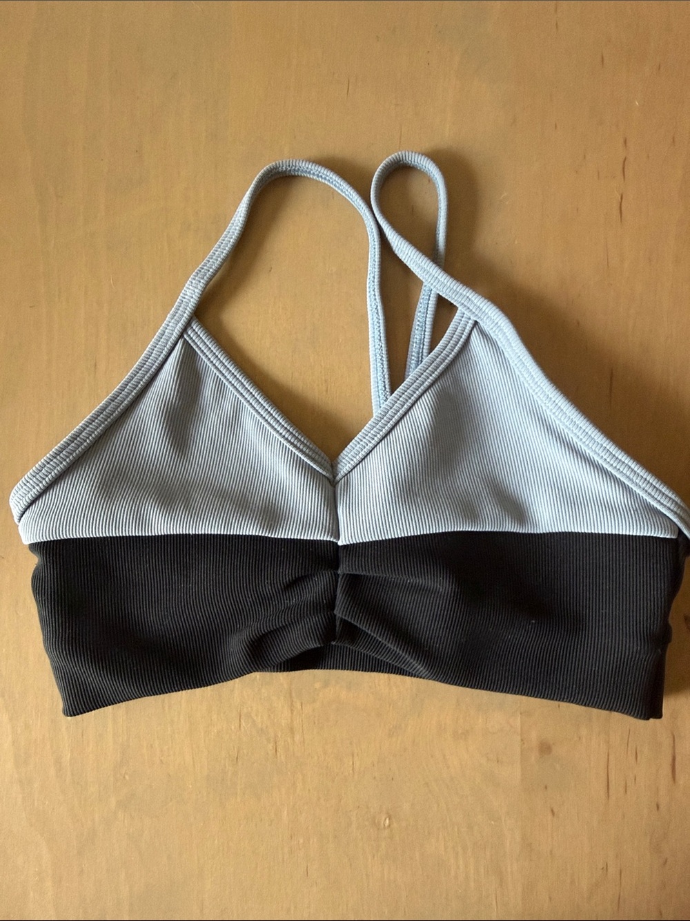 Honeycut Dance Light Gray and Black Colorblock Ribbed Bralette